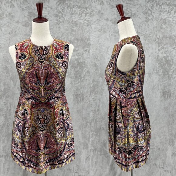 Nanette Lepore Vintage Silk Paisley Print Pleated Sheath Dress US Made - Picture 1 of 16